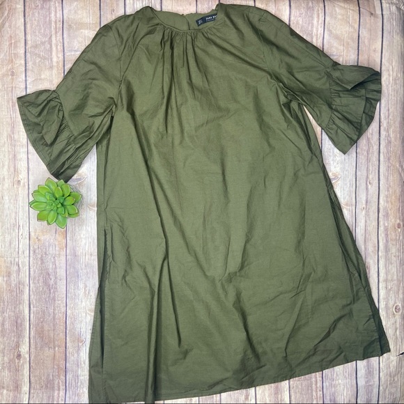 Zara Dresses & Skirts - Zara Green Bell Sleeve Romper Dress Sz S